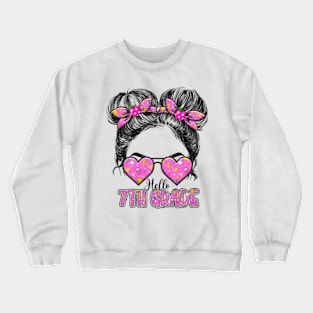 Kids Hello Seventh Grade Messy Bun Girls 7th Grade Back To School Crewneck Sweatshirt